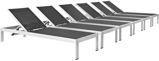Alt view image 7 of 12 - Shore Chaise Outdoor Patio Aluminum Set of 6 - Silver Gray