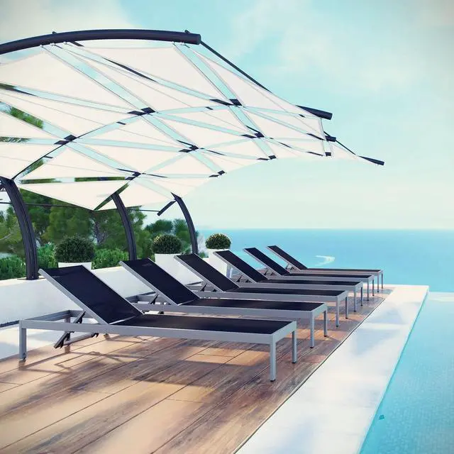 Alt view image 11 of 12 - Shore Chaise Outdoor Patio Aluminum Set of 6 - Silver Gray