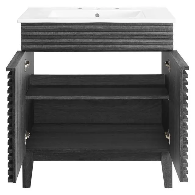 Alt view image 4 of 7 - Render 30" Bathroom Vanity Cabinet Charcaol White EEI-5422-CHA-WHI