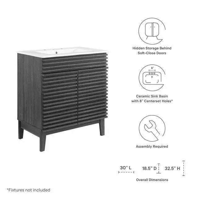 Alt view image 7 of 7 - Render 30" Bathroom Vanity Cabinet Charcaol White EEI-5422-CHA-WHI