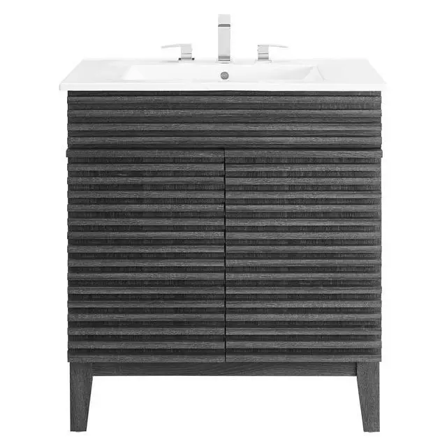Alt view image 3 of 7 - Render 30" Bathroom Vanity Cabinet Charcaol White EEI-5422-CHA-WHI