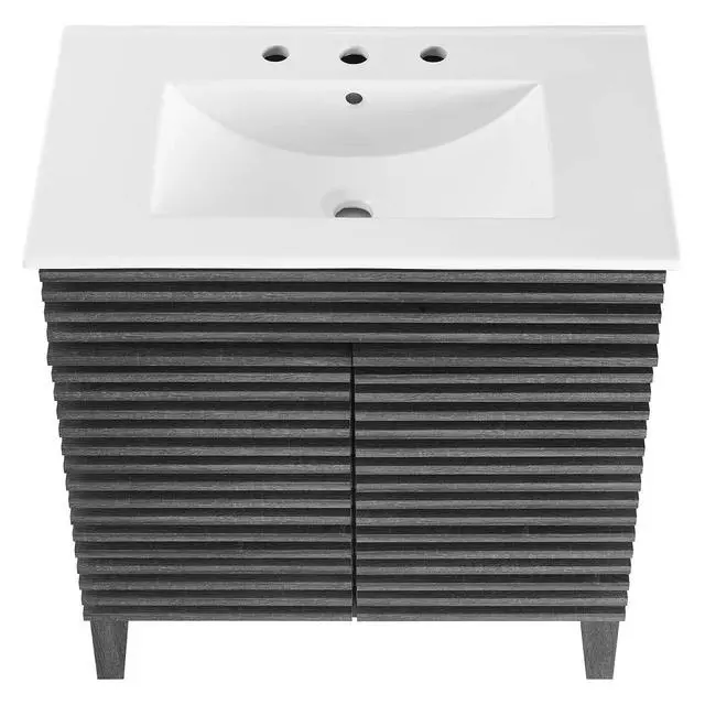 Alt view image 5 of 7 - Render 30" Bathroom Vanity Cabinet Charcaol White EEI-5422-CHA-WHI
