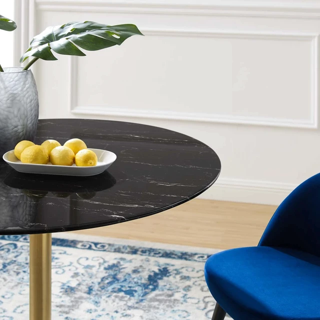 Alt view image 11 of 12 - Lippa 40" Artificial Marble Dining Table Gold Black