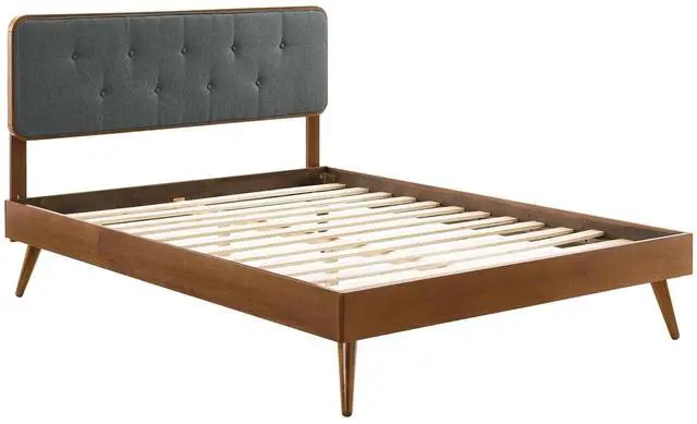 Alt view image 2 of 7 - Bridgette Queen Wood Platform Bed With Splayed Legs Walnut Charcoal MOD-6388-WAL-CHA