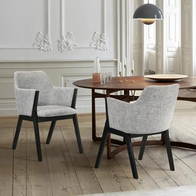 Alt view image 2 of 7 - Renzo Light Gray Fabric and Black Wood Dining Side Chairs - Set of 2