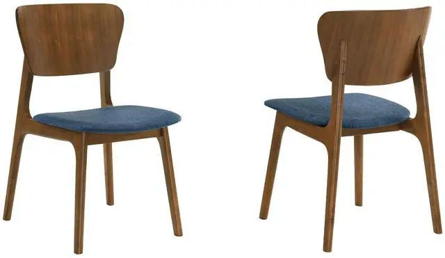 Main image of Kalia Wood Dining Chair in Walnut Finish with Blue Fabric - Set of 2