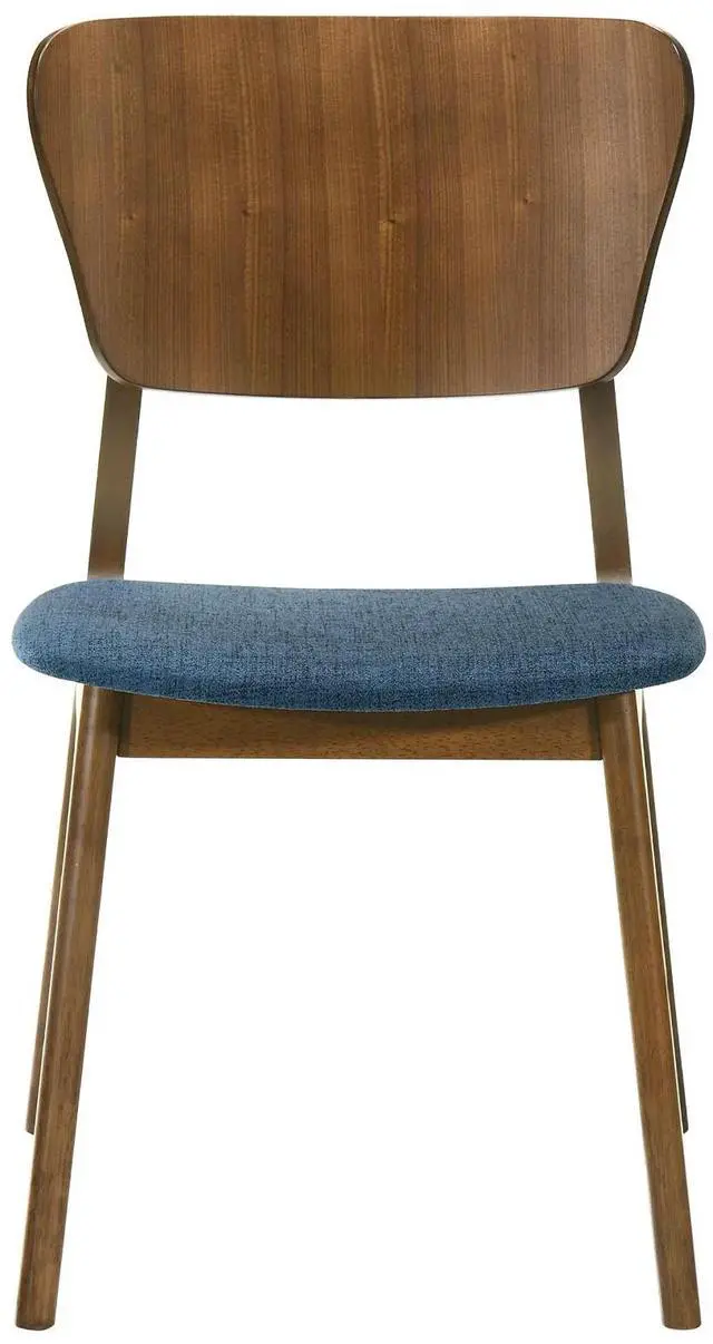 Alt view image 4 of 7 - Kalia Wood Dining Chair in Walnut Finish with Blue Fabric - Set of 2