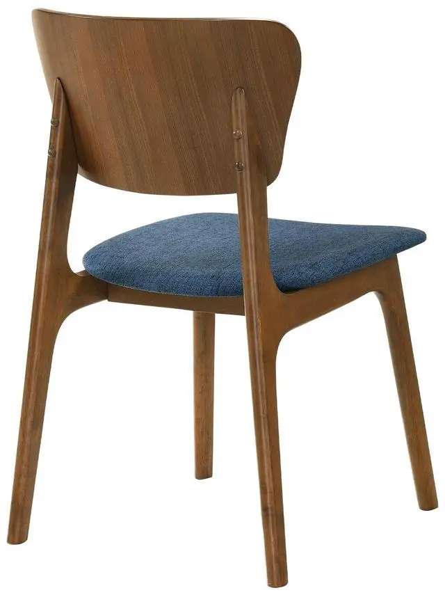 Alt view image 5 of 7 - Kalia Wood Dining Chair in Walnut Finish with Blue Fabric - Set of 2