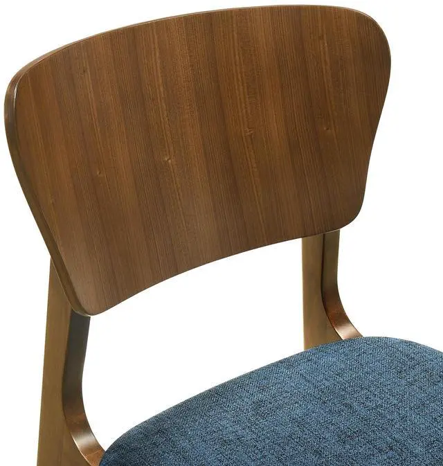 Alt view image 6 of 7 - Kalia Wood Dining Chair in Walnut Finish with Blue Fabric - Set of 2