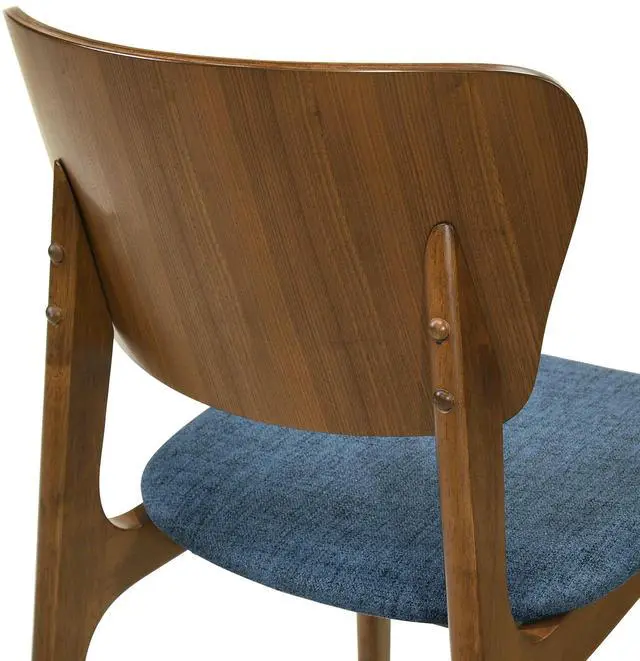 Alt view image 7 of 7 - Kalia Wood Dining Chair in Walnut Finish with Blue Fabric - Set of 2
