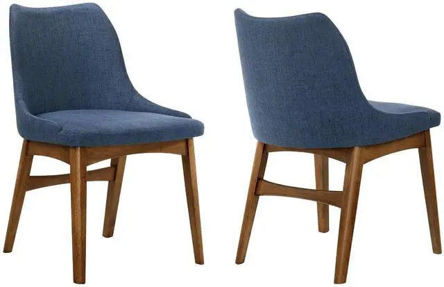 Main image of Azalea Blue Fabric and Walnut Wood Dining Side Chairs - Set of 2