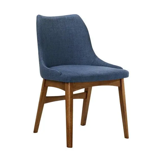 Alt view image 3 of 7 - Azalea Blue Fabric and Walnut Wood Dining Side Chairs - Set of 2