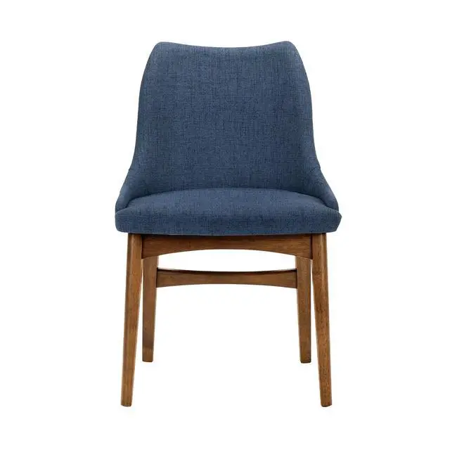 Alt view image 4 of 7 - Azalea Blue Fabric and Walnut Wood Dining Side Chairs - Set of 2
