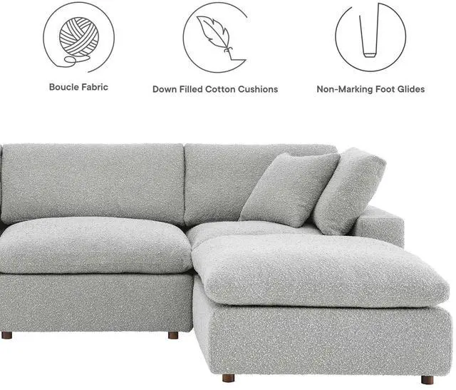 Alt view image 3 of 5 - Commix Down Filled Overstuffed Boucle 6-Piece Sectional Sofa Light Gray EEI-6366-LGR