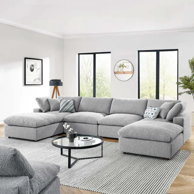 Alt view image 5 of 5 - Commix Down Filled Overstuffed Boucle 6-Piece Sectional Sofa Light Gray EEI-6366-LGR