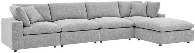 Main image of Commix Down Filled Overstuffed Boucle Fabric 5-Piece Sectional Sofa Light Gray EEI-6365-LGR
