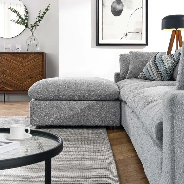 Alt view image 4 of 5 - Commix Down Filled Overstuffed Boucle Fabric 5-Piece Sectional Sofa Light Gray EEI-6365-LGR