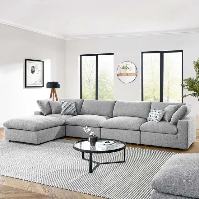 Alt view image 5 of 5 - Commix Down Filled Overstuffed Boucle Fabric 5-Piece Sectional Sofa Light Gray EEI-6365-LGR