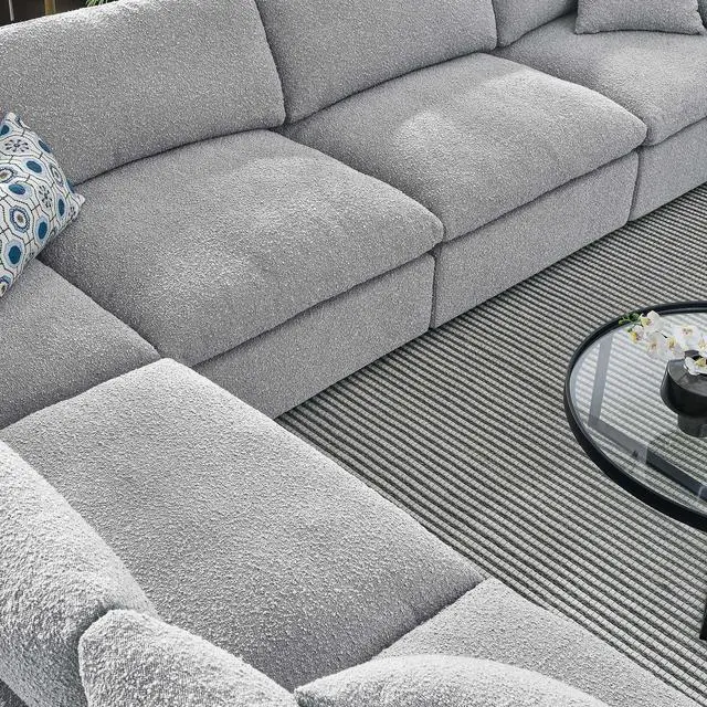 Alt view image 4 of 5 - Commix Down Filled Overstuffed Boucle Fabric 6-Piece Sectional Sofa Light Gray EEI-6369-LGR
