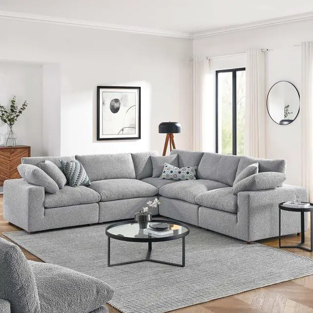 Alt view image 5 of 5 - Commix Down Filled Overstuffed Boucle 5-Piece Sectional Sofa Light Gray EEI-6368-LGR