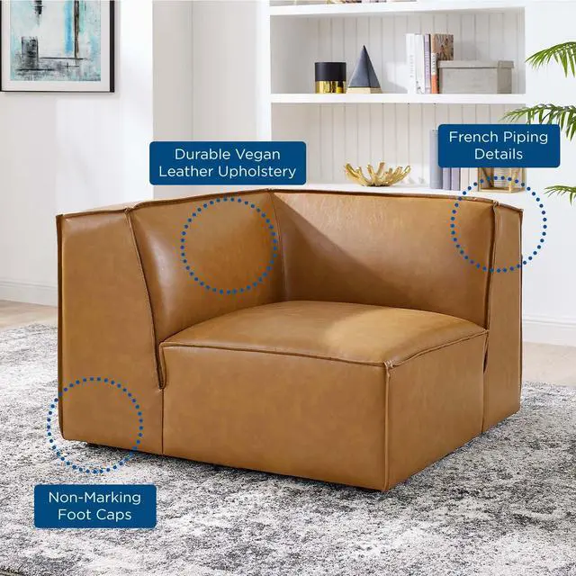 Alt view image 13 of 13 - Restore Vegan Leather Sectional Sofa Corner Chair Tan