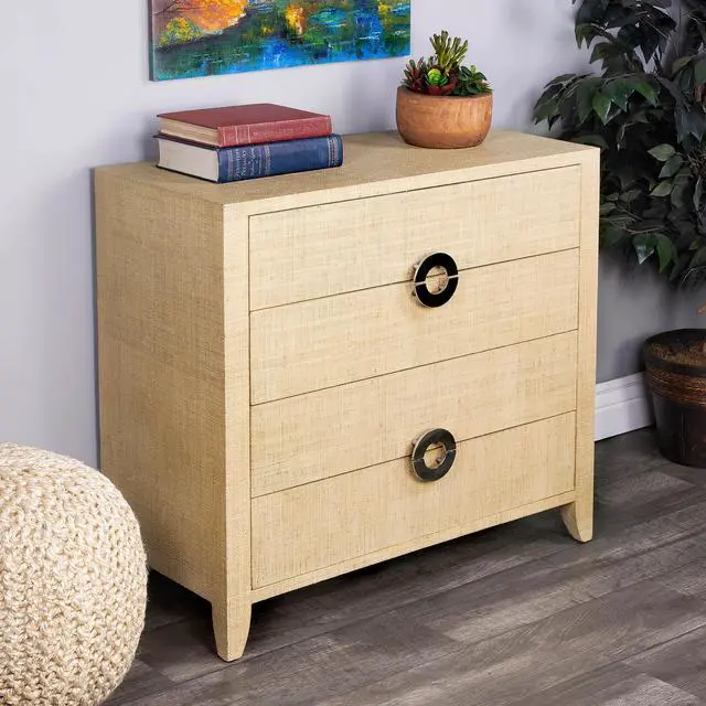 Alt view image 4 of 7 - Amelle 4-Drawer Raffia Accent Chest in Cream,Yellow 4483349