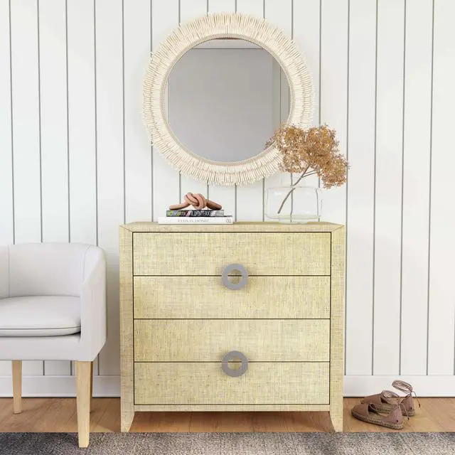 Alt view image 6 of 7 - Amelle 4-Drawer Raffia Accent Chest in Cream,Yellow 4483349