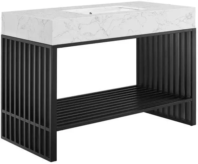 Main image of Gridiron 48" Bathroom Vanity White Black EEI-6110-WHI-BLK