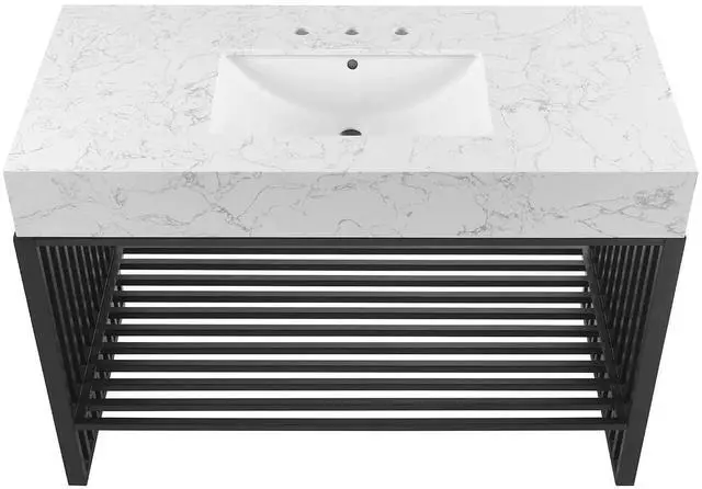 Alt view image 4 of 7 - Gridiron 48" Bathroom Vanity White Black EEI-6110-WHI-BLK