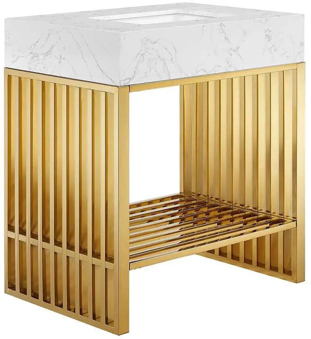 Main image of Gridiron 30" Bathroom Vanity White Gold EEI-6105-WHI-GLD