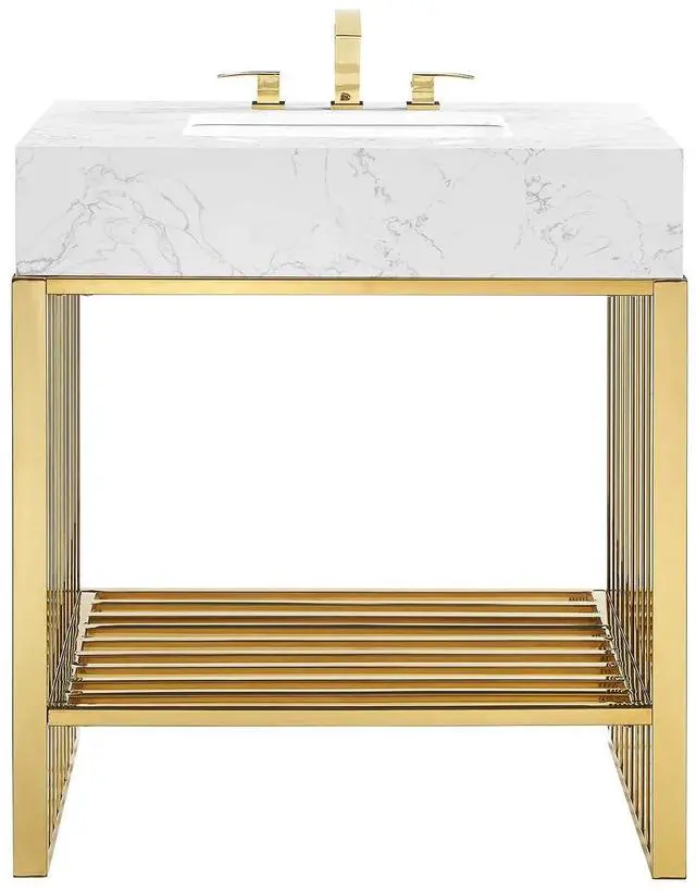 Alt view image 3 of 7 - Gridiron 30" Bathroom Vanity White Gold EEI-6105-WHI-GLD