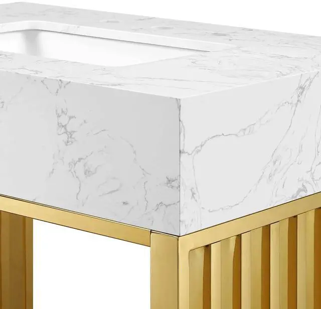Alt view image 5 of 7 - Gridiron 30" Bathroom Vanity White Gold EEI-6105-WHI-GLD