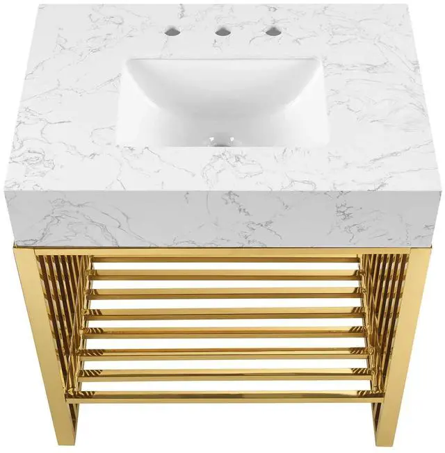 Alt view image 4 of 7 - Gridiron 30" Bathroom Vanity White Gold EEI-6105-WHI-GLD