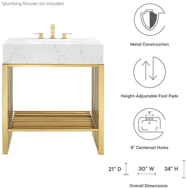 Alt view image 7 of 7 - Gridiron 30" Bathroom Vanity White Gold EEI-6105-WHI-GLD