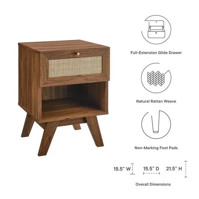 Alt view image 5 of 7 - Soma 1-Drawer Nightstand Walnut MOD-7049-WAL