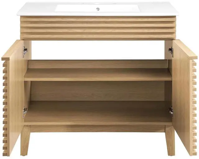 Alt view image 3 of 7 - Render 36" Bathroom Vanity Oak White EEI-4437-OAK-WHI
