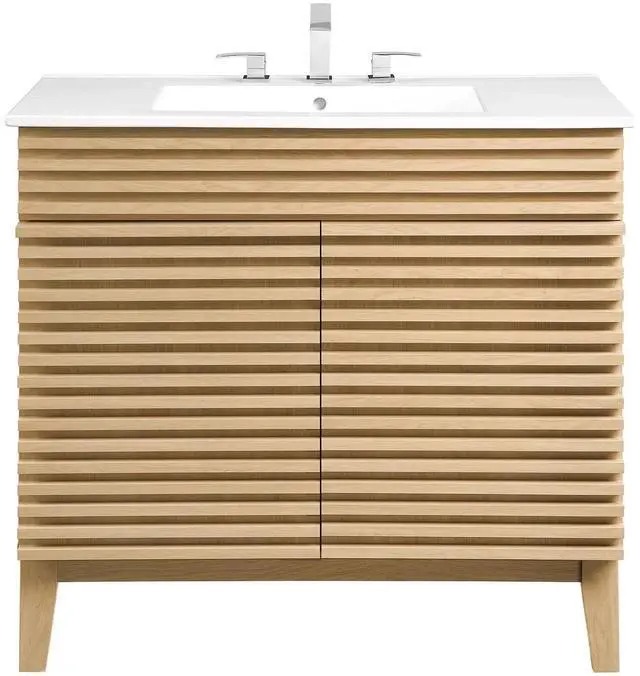 Alt view image 2 of 7 - Render 36" Bathroom Vanity Oak White EEI-4437-OAK-WHI