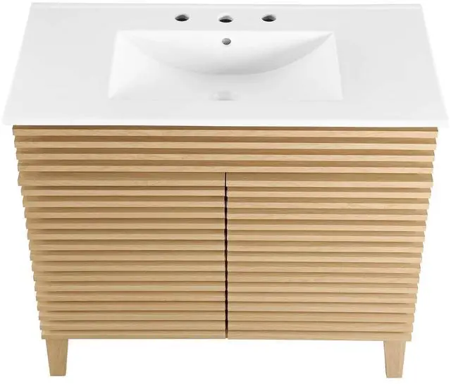 Alt view image 5 of 7 - Render 36" Bathroom Vanity Oak White EEI-4437-OAK-WHI