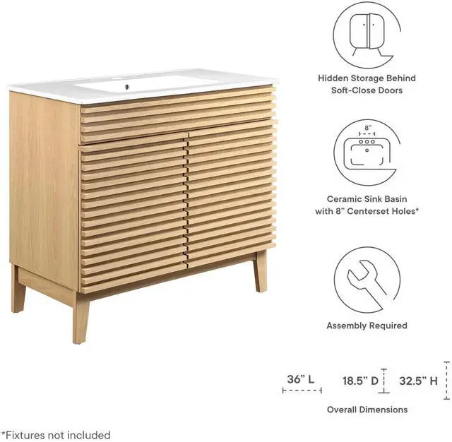 Alt view image 7 of 7 - Render 36" Bathroom Vanity Oak White EEI-4437-OAK-WHI