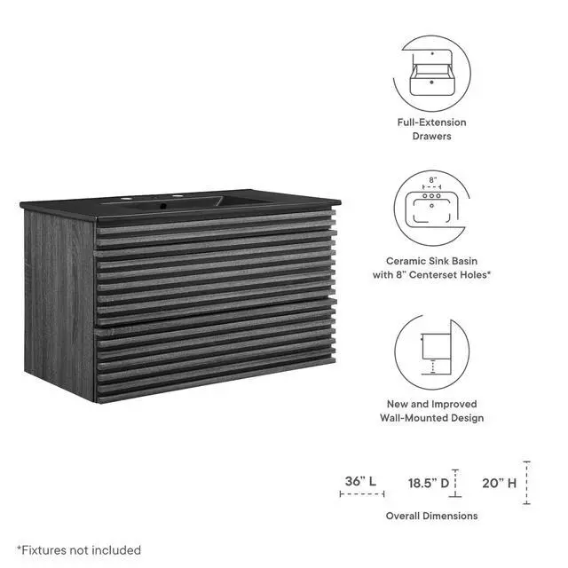 Alt view image 7 of 7 - Render 36" Wall-Mount Bathroom Vanity Charcoal Black EEI-5395-CHA-BLK