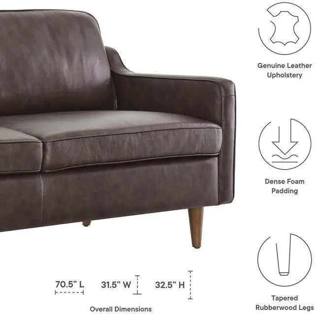 Alt view image 2 of 7 - Impart Genuine Leather Sofa Brown EEI-5553-BRN