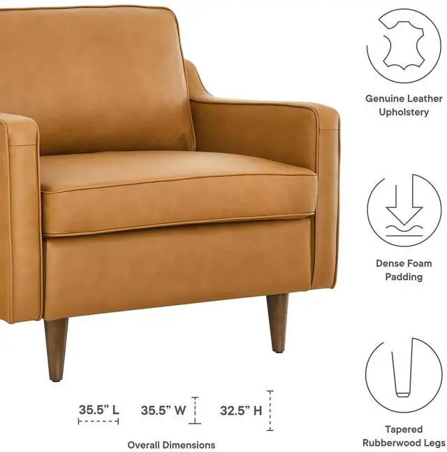 Alt view image 3 of 8 - Impart Genuine Leather Armchair