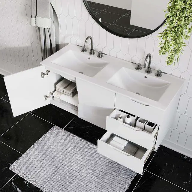 Alt view image 7 of 7 - Vitality 48" Double Sink Bathroom Vanity White White EEI-5785-WHI-WHI