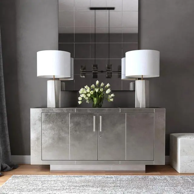 Alt view image 2 of 5 - Francois Silver Leather 70.5" Buffet Sideboard in Silver 3736435