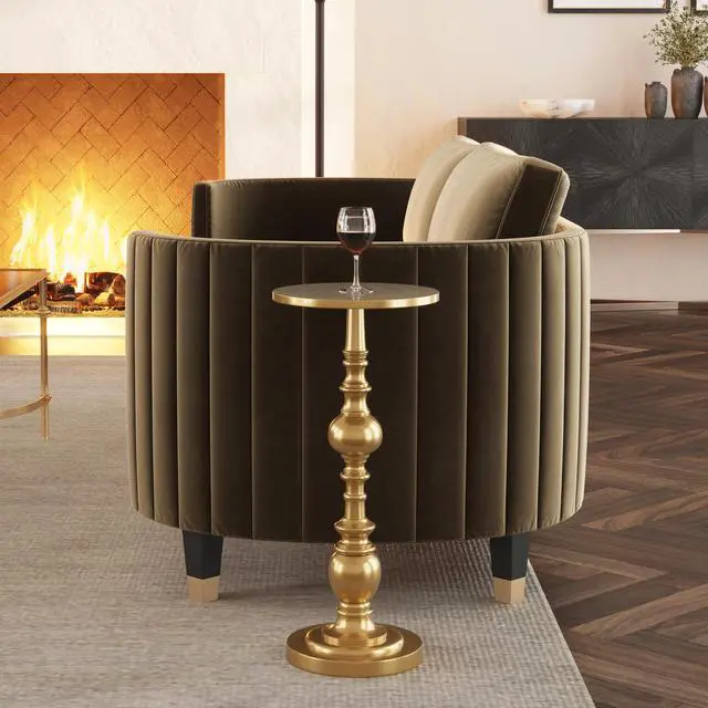 Alt view image 5 of 5 - Darien Round Pedestal 10"W Side Table in Gold 4324226