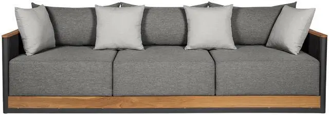 Main image of Artesia Outdoor Patio Sofa in Teak Wood and Black Rope with Dark Gray Olefin Cushions