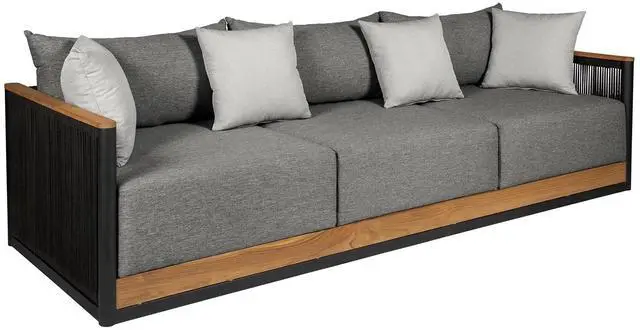 Alt view image 3 of 7 - Artesia Outdoor Patio Sofa in Teak Wood and Black Rope with Dark Gray Olefin Cushions