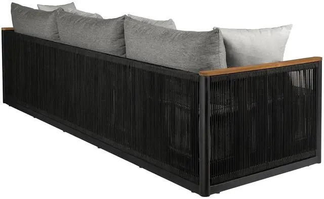 Alt view image 4 of 7 - Artesia Outdoor Patio Sofa in Teak Wood and Black Rope with Dark Gray Olefin Cushions