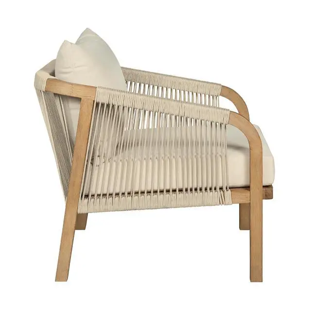 Alt view image 4 of 7 - Cypress Outdoor Patio Chair in Blonde Eucalyptus Wood and Light Gray Rope with Ivory Olefin Cushions