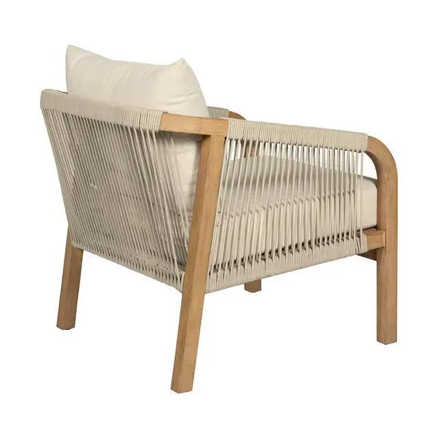 Alt view image 5 of 7 - Cypress Outdoor Patio Chair in Blonde Eucalyptus Wood and Light Gray Rope with Ivory Olefin Cushions